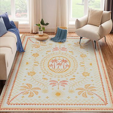Beach Style Botanical Pattern Area Rug Non-Slip Soft Bedroom Living Room