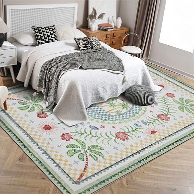 Beach Style Botanical Pattern Area Rug Non-Slip Soft Bedroom Living Room