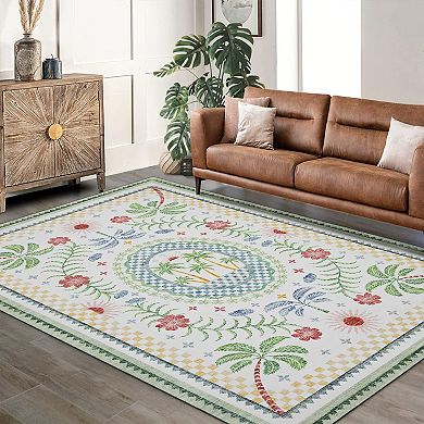 Beach Style Botanical Pattern Area Rug Non-Slip Soft Bedroom Living Room
