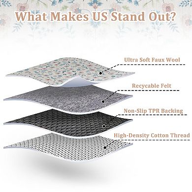 Boho Vintage Floral Area Rug Thin Low Pile Area Floor