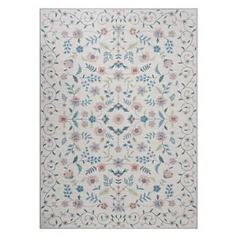 Boho Vintage Floral Area Rug Thin Low Pile Area Floor