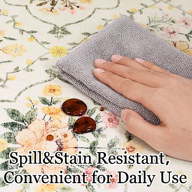 Vintage Area Rug Elegant Floral Pattern,Durable Stain-Resistant Fabric