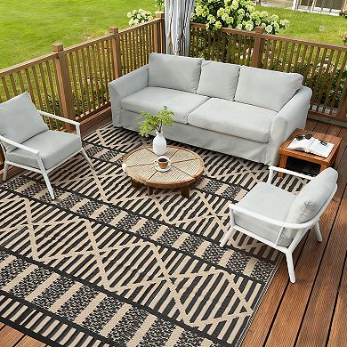 Garvee Boho Geometric Reversible Waterproof Outdoor Rug for Patio Picnic Beach RV Trip