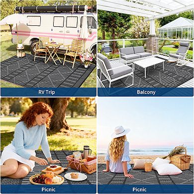 Garvee Boho Geometric Reversible Waterproof Outdoor Rug for Patio Picnic Beach RV Trip