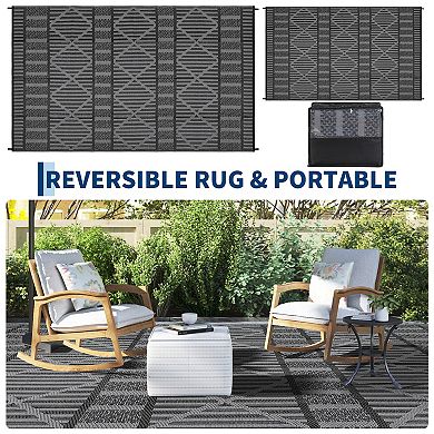 Garvee Boho Geometric Reversible Waterproof Outdoor Rug for Patio Picnic Beach RV Trip