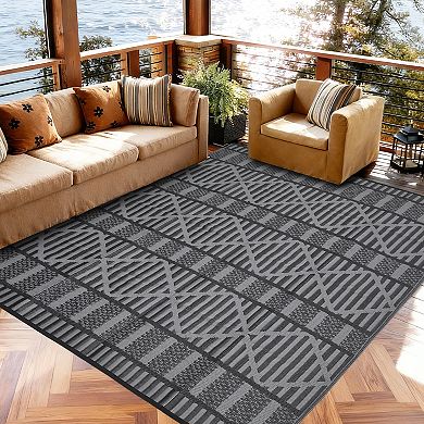 Garvee Boho Geometric Reversible Waterproof Outdoor Rug for Patio Picnic Beach RV Trip