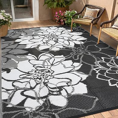 Garvee Waterproof Modern Big Flower Pattern Outdoor Rug Reversible Rug for Patio Pool Gardern