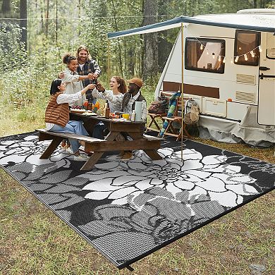 Garvee Waterproof Modern Big Flower Pattern Outdoor Rug Reversible Rug for Patio Pool Gardern