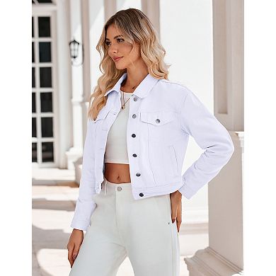 Women's Cropped Jacket Button Front Jacket with Chest Pockets