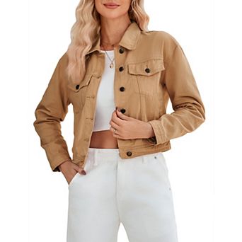 Women's Cropped Jacket Button Front Jacket with Chest Pockets