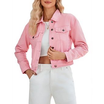 Women's Cropped Jacket Button Front Jacket with Chest Pockets