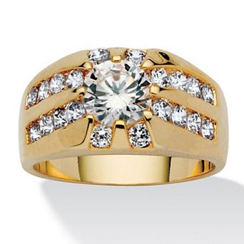 PalmBeach Jewelry Men's 2.95 TCW Round Cubic Zirconia Ring in Goldtone