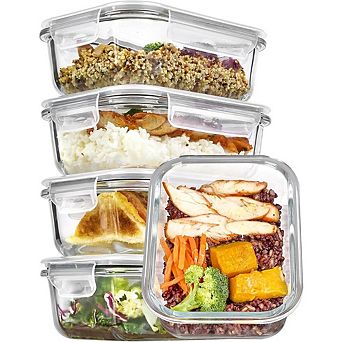 5-Pack 22oz Glass Food Storage Containers with Airtight Lids
