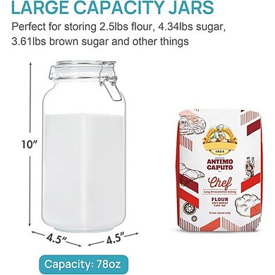78 oz Glass Food Storage Jars with Airtight Clamp Lids, 3 Pack Kitchen Canisters