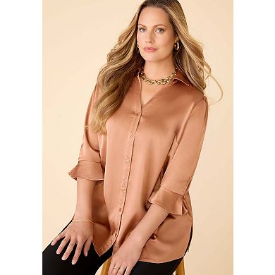 Catherines Women's Plus Size Satin Buttonfront Shirt