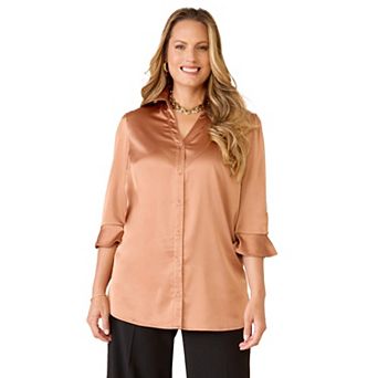 Catherines Women's Plus Size Satin Buttonfront Shirt