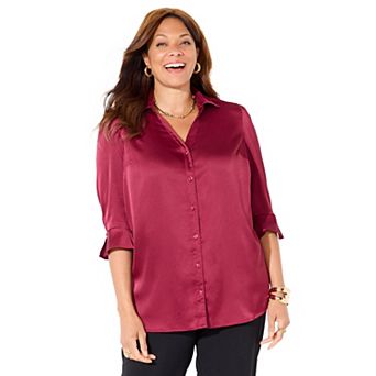Catherines Women's Plus Size Satin Buttonfront Shirt