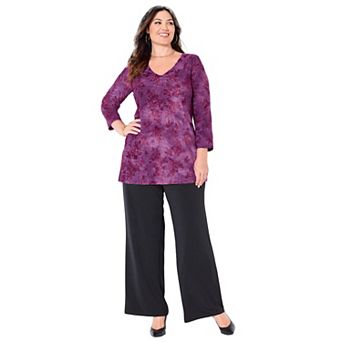 Catherines Women's Plus Size Flocked Tie-Dye V-Neck Tunic