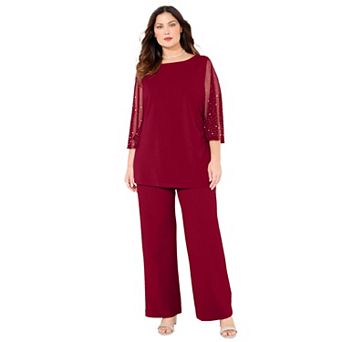 Catherines Women's Plus Size Ponte Mesh Sleeve Top