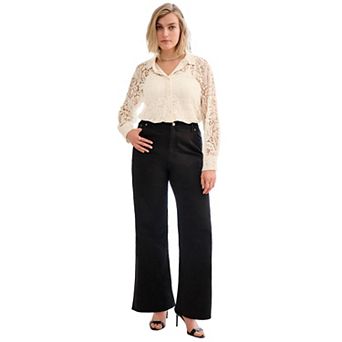 ellos Plus Size Lace Button Front Shirt