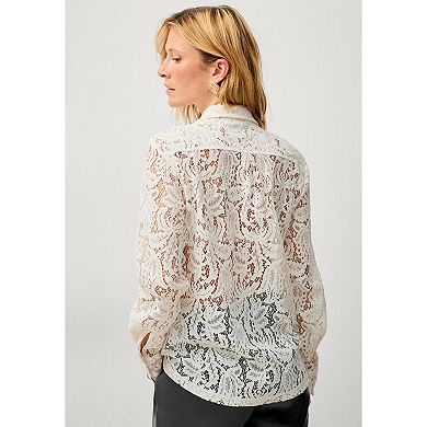 ellos Plus Size Lace Button Front Shirt