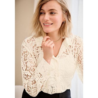 ellos Plus Size Lace Button Front Shirt