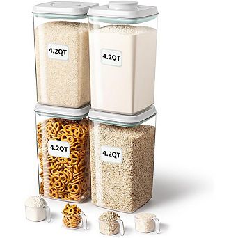 4-Pack 4L Airtight Food Storage Containers with Pop Lid and Scoop