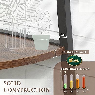 Five-tier corner shelf farmhouse display bookshelf and storage rack, with metal frame