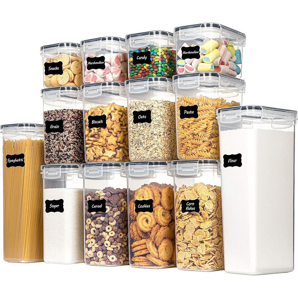 14-Piece Airtight Pantry Storage Containers for Flour, Sugar & Cereal