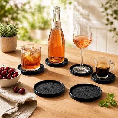 6 Pack Silicone Coasters With Holder Thickened Nonstick Heat Resistant Drink Mats