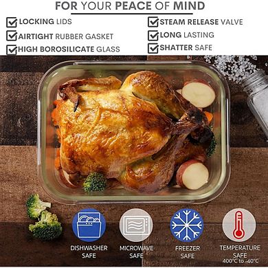 4-Pc Glass Food Storage Containers, 10-Cup, Airtight, BPA-Free, Leakproof