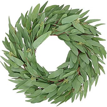 20'' Artificial Seeded Eucalyptus Wreath for Front Door Outdoor Spring Decor