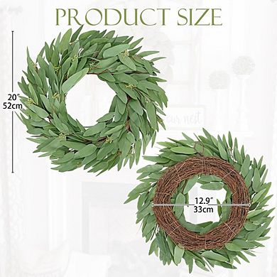 20'' Artificial Seeded Eucalyptus Wreath for Front Door Outdoor Spring Decor