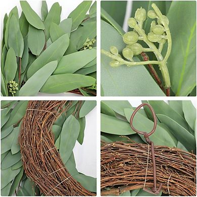 20'' Artificial Seeded Eucalyptus Wreath for Front Door Outdoor Spring Decor