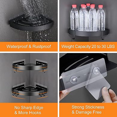 Adhesive Corner Shower Caddy No Drilling Rust Proof with Hooks