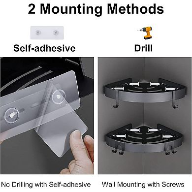 Adhesive Corner Shower Caddy No Drilling Rust Proof with Hooks