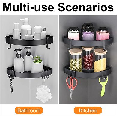 Adhesive Corner Shower Caddy No Drilling Rust Proof with Hooks