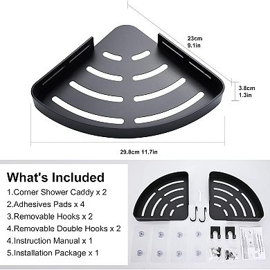 Adhesive Corner Shower Caddy No Drilling Rust Proof with Hooks