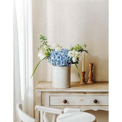 Ceramic Kitchen Utensil Holder with Lace Emboss for Countertop Decor