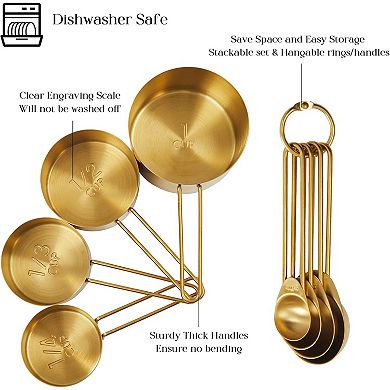 Great Ambitions Golden 304 Stainless Steel Measuring Cups and Spoons Set