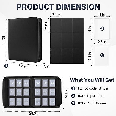 Great Ambitions Toploader Binder, Holds 360 Toploaders, Ringless Double-Sided Toploader Card Binder