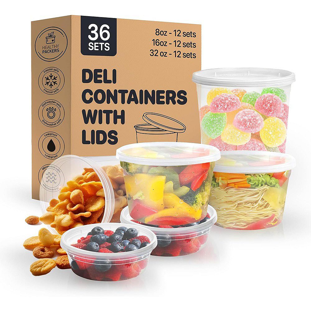 Clear Plastic Food Storage Containers with Airtight Lids, 36-Pack (8oz ...