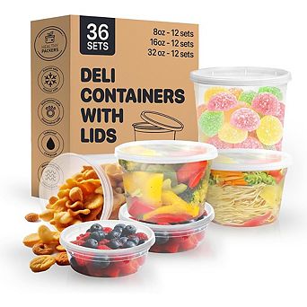 Clear Plastic Food Storage Containers with Airtight Lids, 36-Pack (8oz, 16oz, 32oz)