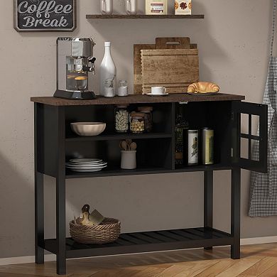 Farmhouse-style sideboard, coffee bar cabinet with storage and glass doors