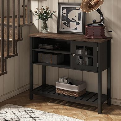 Farmhouse-style sideboard, coffee bar cabinet with storage and glass doors