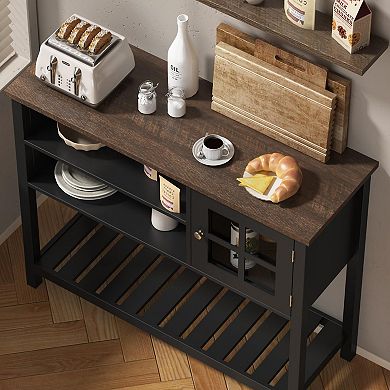 Farmhouse-style sideboard, coffee bar cabinet with storage and glass doors
