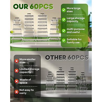 60-Piece BPA-Free Food Storage Containers with Lids, Leakproof & Reusable for Kitchen and Meal Prep