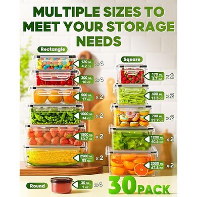 60-Piece BPA-Free Food Storage Containers with Lids, Leakproof & Reusable for Kitchen and Meal Prep