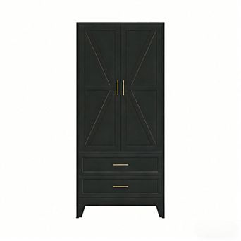 Large Metal Wardrobe with Drawers and Hanging Rod for Bedroom Storage