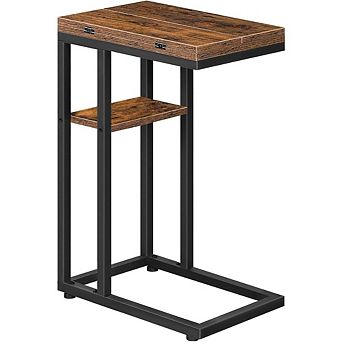 Great Ambitions Foldable C-Shaped End Table with Storage, Snack Table for Small Spaces,Easy Assembly